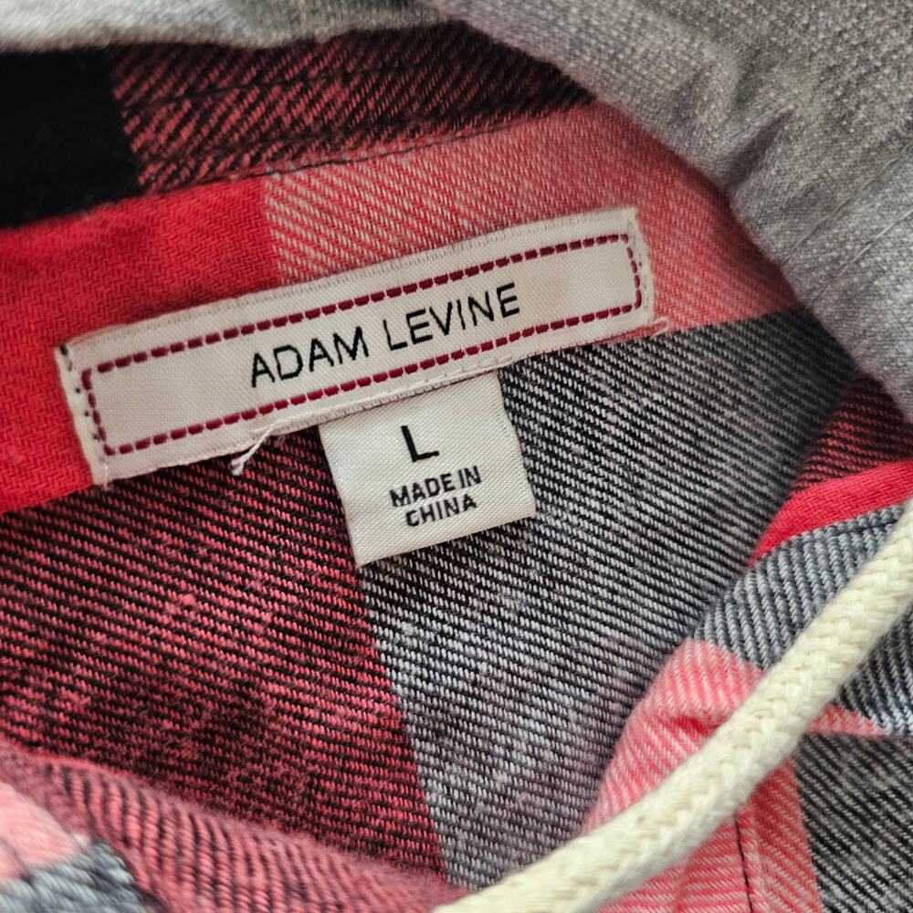 Adam Levine Women's Flannel Button Up Hoodie Top, Red Black White, Size L - Picture 5 of 11